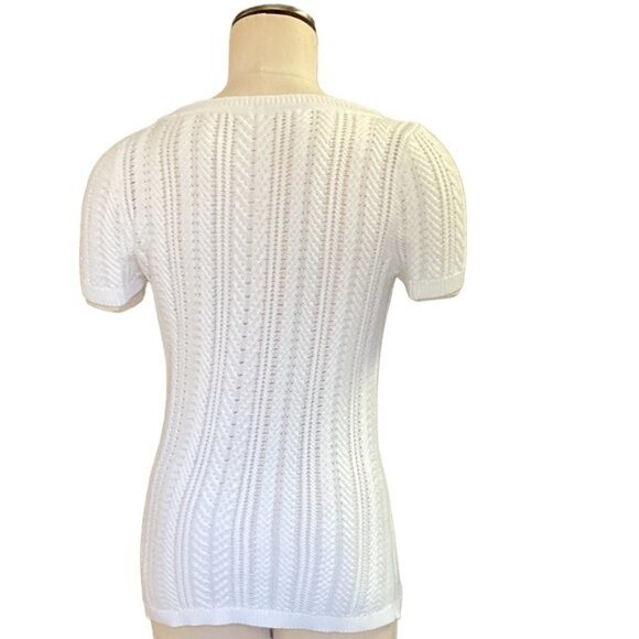 Liz Claiborne S 100% Cotton Short Sleeve Mixed Pattern Knit Top White 142K - Picture 4 of 6